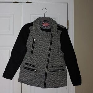 Miss London wool blend moto zip up herringbone jacket Sz L
